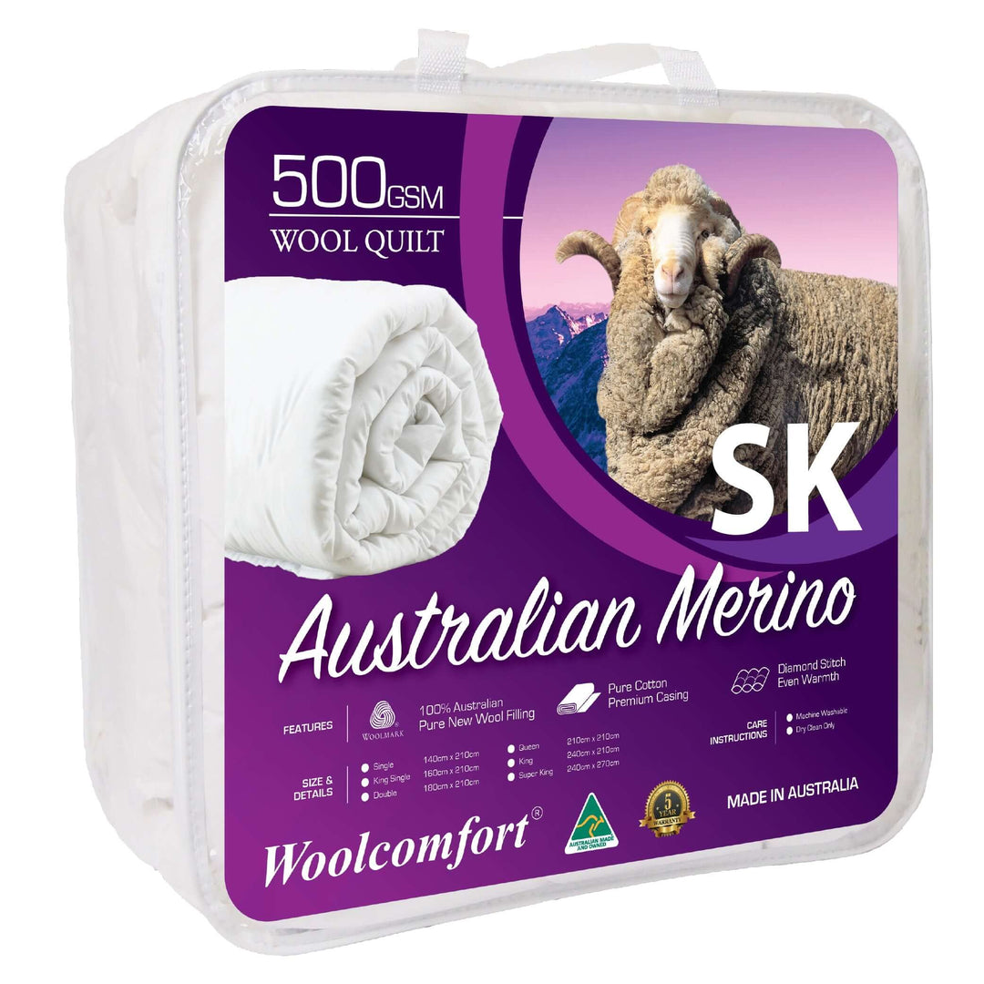 _label_, DSZ Product, feed-cond-new, feed-sl-free shipping, free-shipping, newWoolcomfort Aus Made Merino Wool Quilt 500Gsm 270 X 240Cm Super King Size - Premium Home & Garden > Bedding > Quilts & Duvets from Woolcomfort ! Shop Online Buy Now at S & D's Value Store Family Business Best Customer Service_label_, DSZ Product, feed-cond-new, feed-sl-free shipping, free-shipping, new