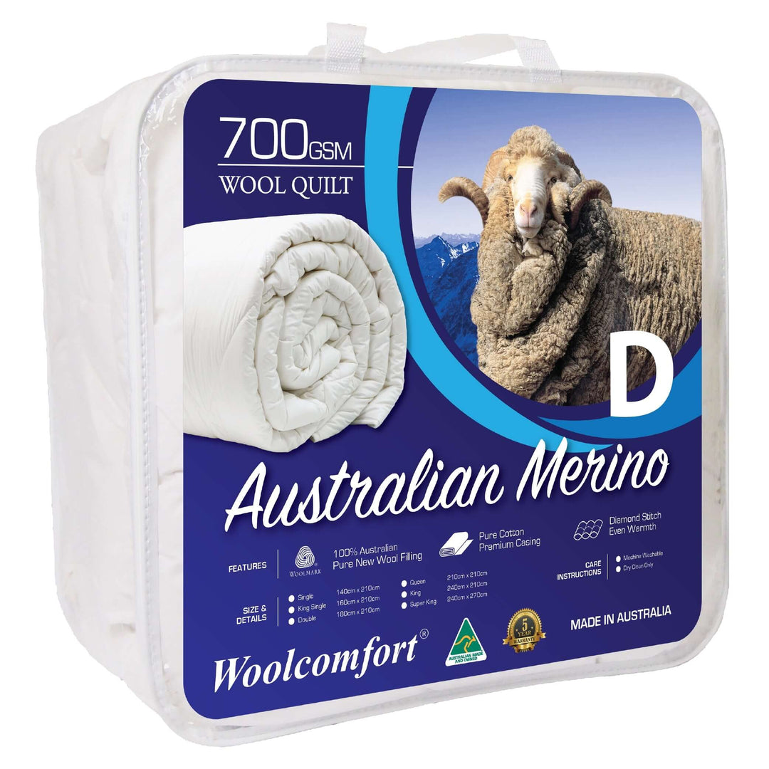 _label_, DSZ Product, feed-cond-new, feed-sl-free shipping, free-shippingWoolcomfort Aus Made Merino Wool Quilt 700Gsm 180 X 210Cm Double Size - Premium Home & Garden > Bedding > Quilts & Duvets from Woolcomfort ! Shop Online Buy Now at S & D's Value Store Family Business Best Customer Service_label_, DSZ Product, feed-cond-new, feed-sl-free shipping, free-shipping