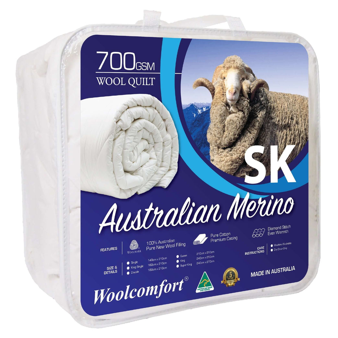 _label_, DSZ Product, feed-cond-new, feed-sl-free shipping, free-shipping, newWoolcomfort Aus Made Merino Wool Quilt 700Gsm 270 X 240Cm Super King Size - Premium Home & Garden > Bedding > Quilts & Duvets from Woolcomfort ! Shop Online Buy Now at S & D's Value Store Family Business Best Customer Service_label_, DSZ Product, feed-cond-new, feed-sl-free shipping, free-shipping, new