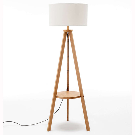 _label_, DSZ Product, feed-cond-new, feed-sl-free shipping, free-shipping, newNatural Wooden Tripod Floor Lamp W/ Round Wood Shelf + Off White Linen Shade - Premium Home & Garden > Lighting > Floor Lamps from Orient ! Shop Online Buy Now at S & D's Value Store Family Business Best Customer Service_label_, DSZ Product, feed-cond-new, feed-sl-free shipping, free-shipping, new