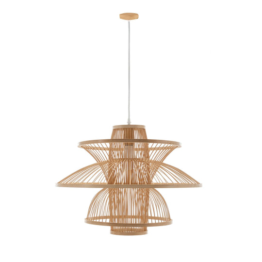 Aurora Natural Hand-Woven Bamboo 3-Layer Pendant Lamp showcasing eco-friendly design, affordable elegance for modern home decor.