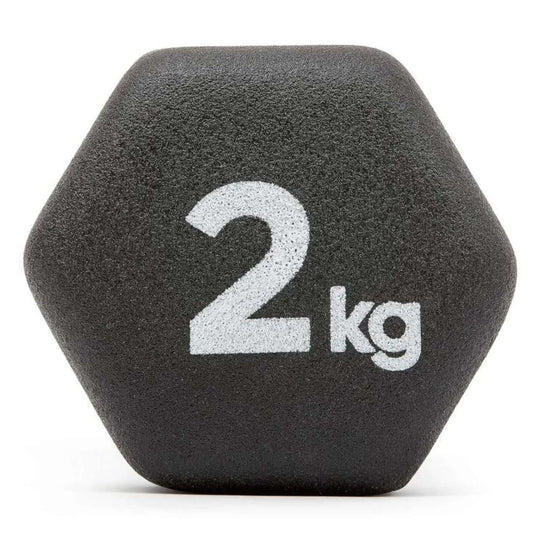 Adidas 2 kg dumbbell, hexagonal shape, durable neoprene coating, ideal for home gym workouts and strength training.