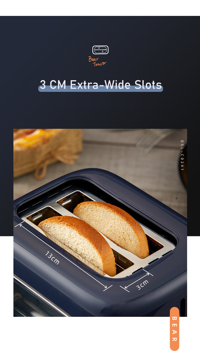 BEAR Double Slots Bread Toaster with Glass Window - 3cm Extra-Wide Slots for Thick Bread Slices