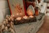 Tree candle holder with three holes, featuring lit tea lights, perfect for a cozy home decor, affordable and stylish.