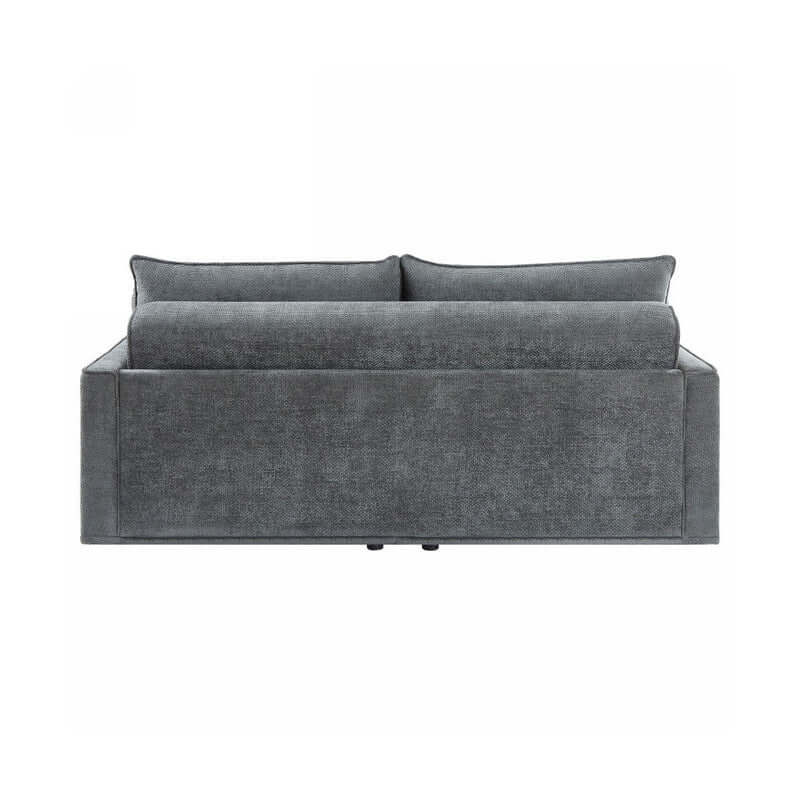 Affordable grey COMFY 3-seater sofa bed with plush back cushions, perfect for multifunctional living spaces and DIY décor.