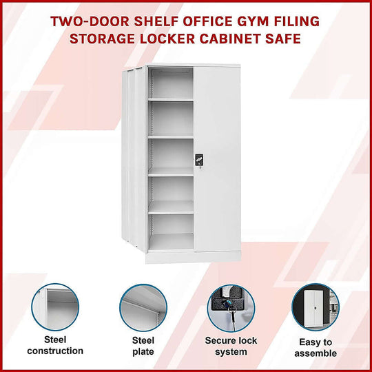 Affordable two-door filing storage locker cabinet with secure lock and steel construction, easy to assemble.