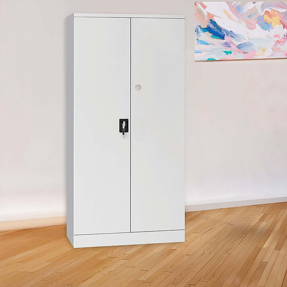 Affordable 2-door storage locker cabinet with multi-shelf design, ideal for home or office organization.