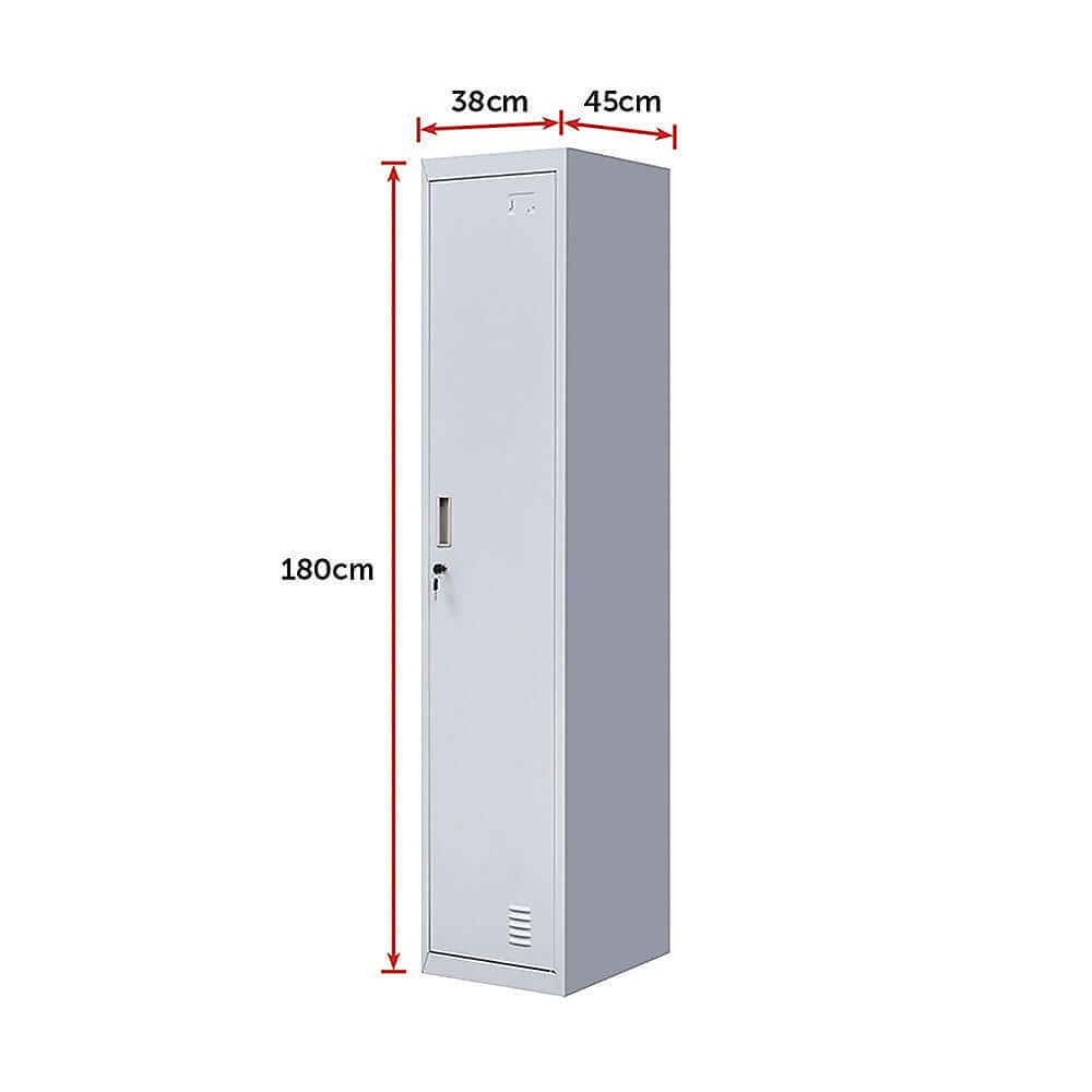 One-Door Office Gym Shed Clothing Locker Cabinet, affordable quality storage solution, dimensions 38x45x180cm.