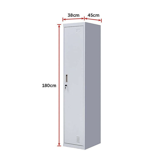 One-Door Office Gym Shed Clothing Locker Cabinet, affordable quality storage solution, dimensions 38x45x180cm.