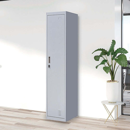 Affordable one-door office gym shed locker cabinet with ventilation, ideal for clothing and personal belongings storage.