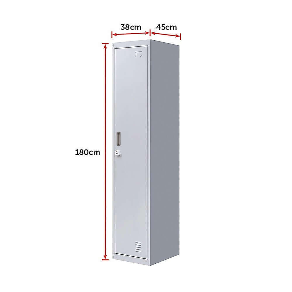 Affordable one-door office gym shed clothing locker cabinet, dimensions: 38cm x 45cm x 180cm, perfect for versatile storage.