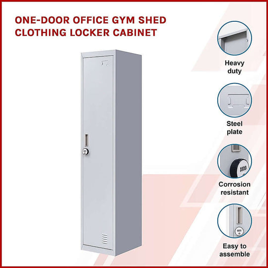 One-Door Office Gym Shed Locker Cabinet, heavy duty, steel plate, corrosion resistant, easy to assemble.