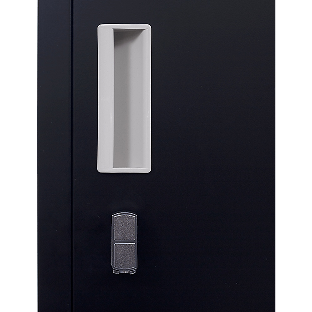 Close-up of the one-door locker cabinet handle and key slot, showcasing quality design and functionality.