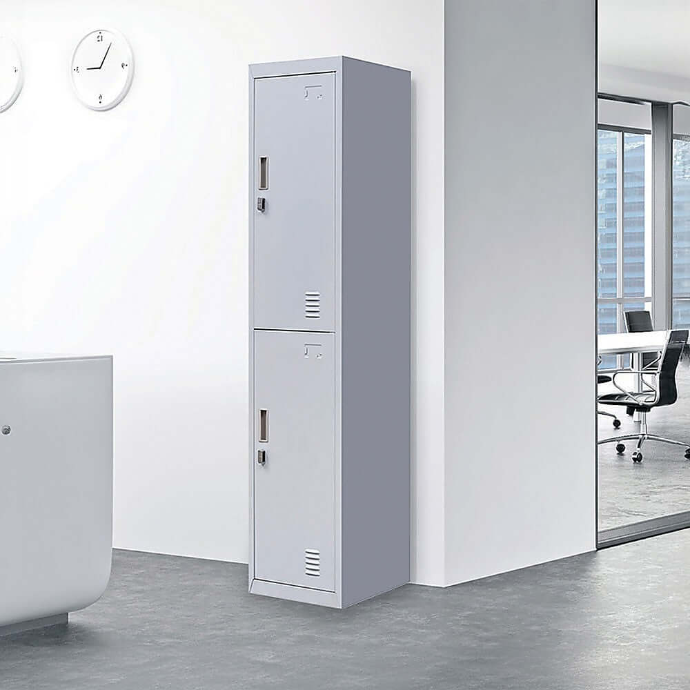 2-door vertical locker in a modern office setting, perfect for affordable and quality storage solutions.