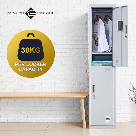 Affordable 2-door vertical locker with 30kg capacity for home, gym, school, or office storage.