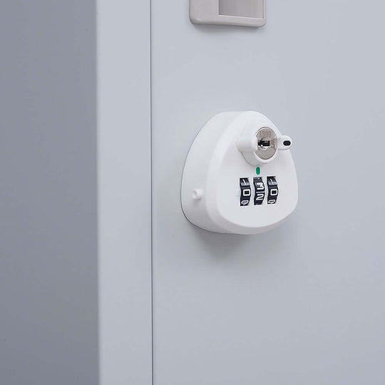 Two-door locker combination lock, providing secure, affordable storage for personal belongings in various settings.