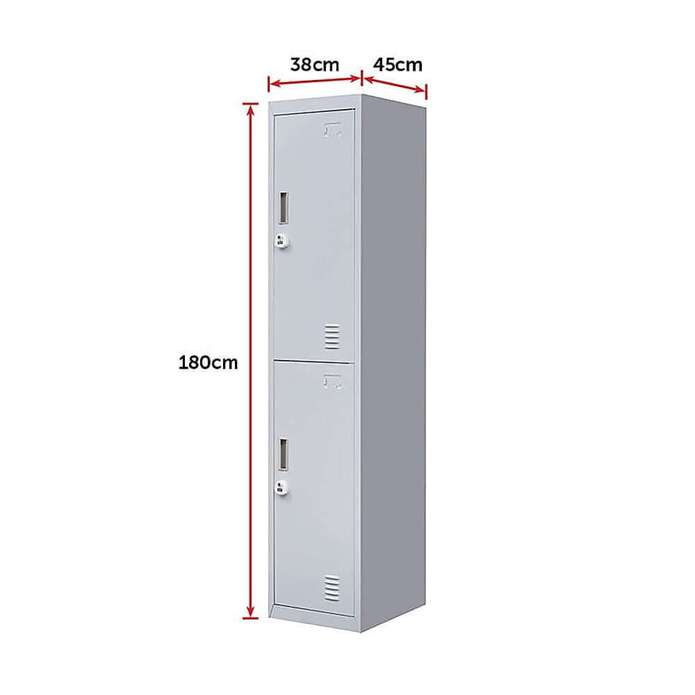 2-Door Vertical Steel Locker for Office, Gym, or School Storage, Affordable & Durable Design, Dimensions 38x45x180cm.