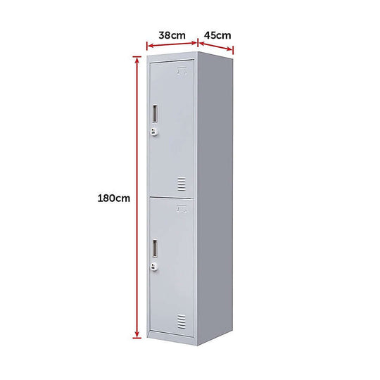 2-Door Vertical Steel Locker for Office, Gym, or School Storage, Affordable & Durable Design, Dimensions 38x45x180cm.