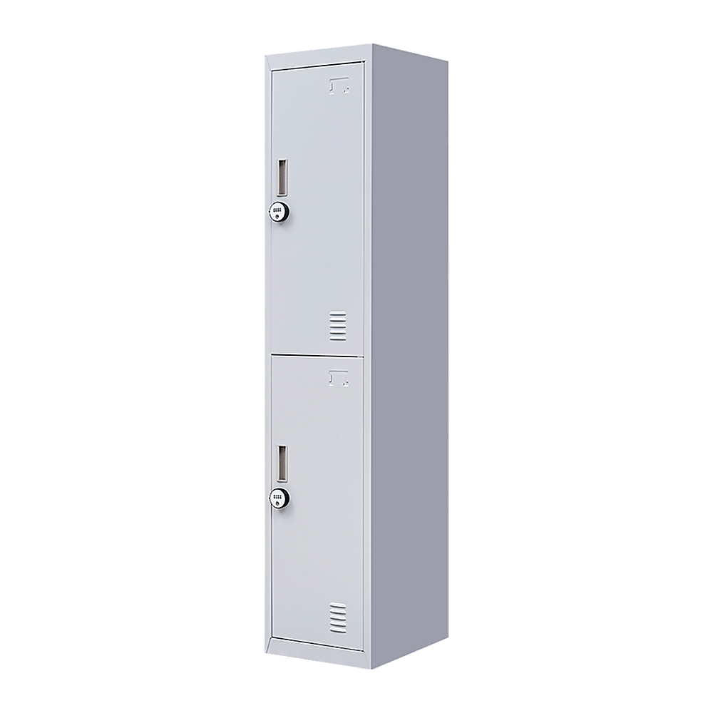 Affordable 2-Door vertical locker made of quality cold-rolled steel for home, office, gym, or school storage.