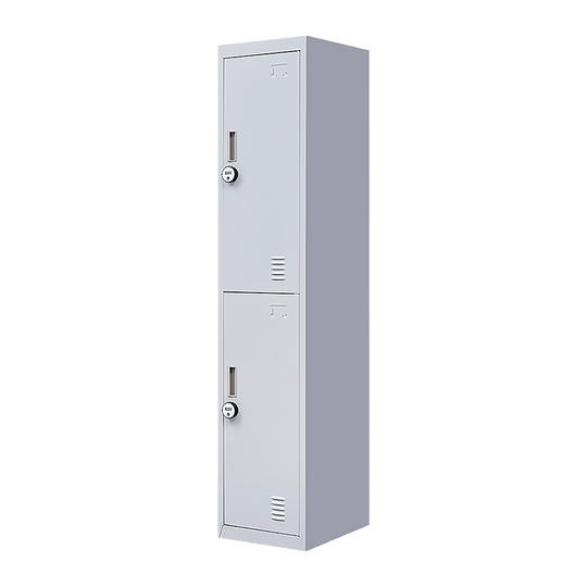 Affordable 2-Door vertical locker made of quality cold-rolled steel for home, office, gym, or school storage.