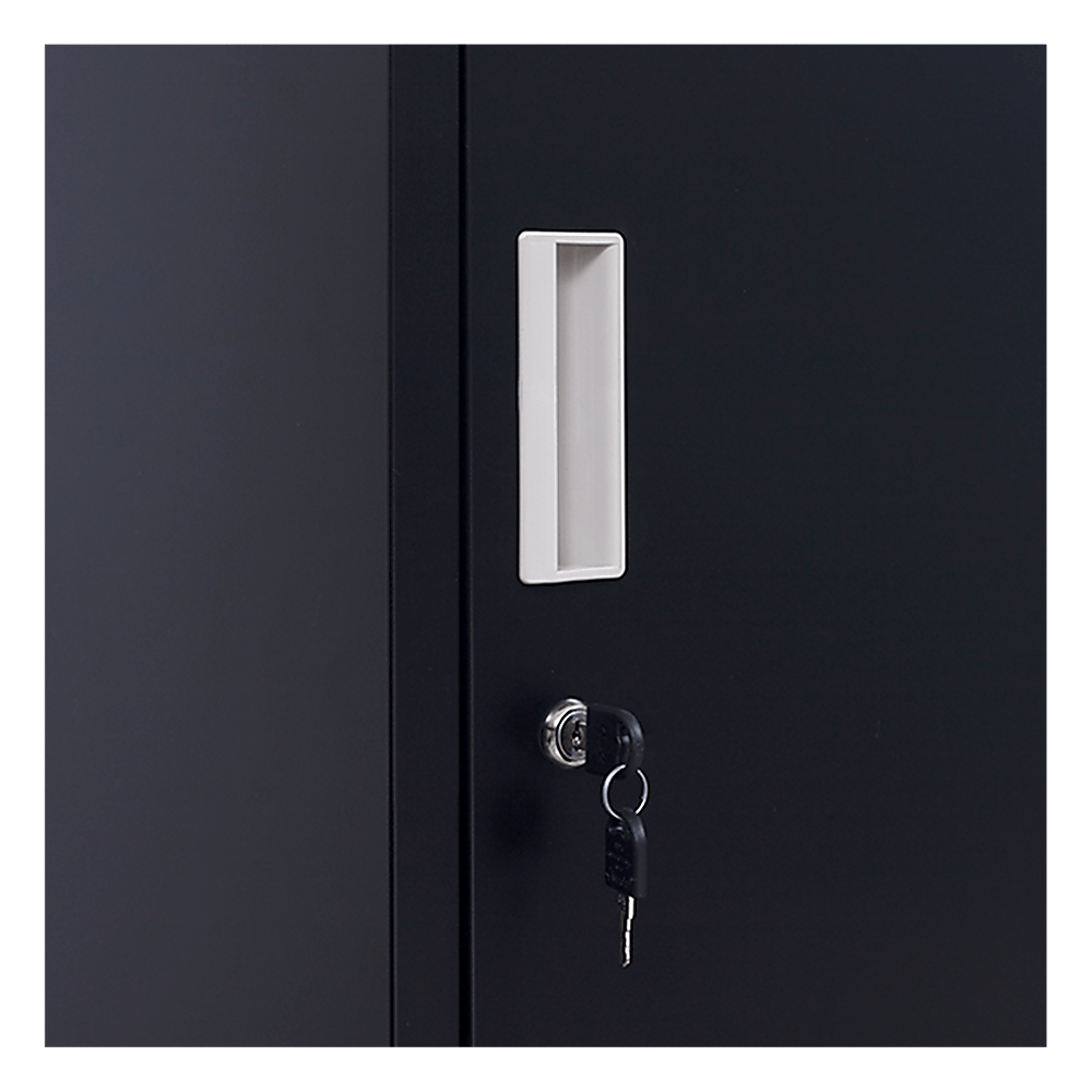 Close-up of a secure lock on a 2-door vertical locker, highlighting its durable steel design.