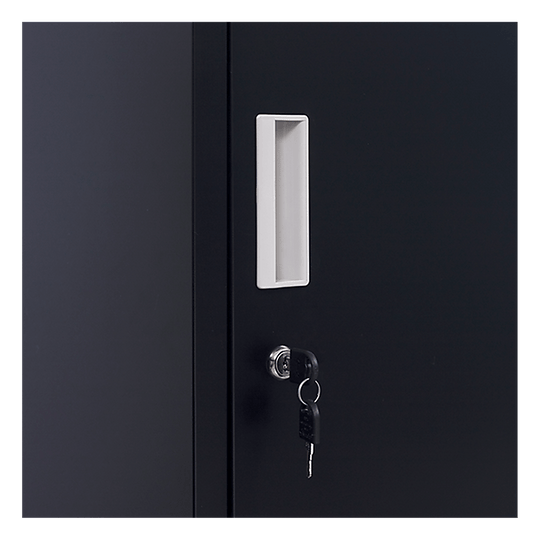 Close-up of a secure lock on a 2-door vertical locker, highlighting its durable steel design.