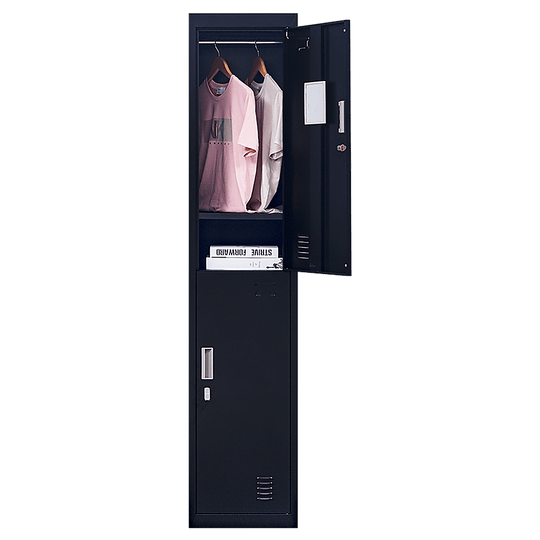 Affordable 2-door vertical locker with clothes and books, ideal for office, gym, home, or school storage.