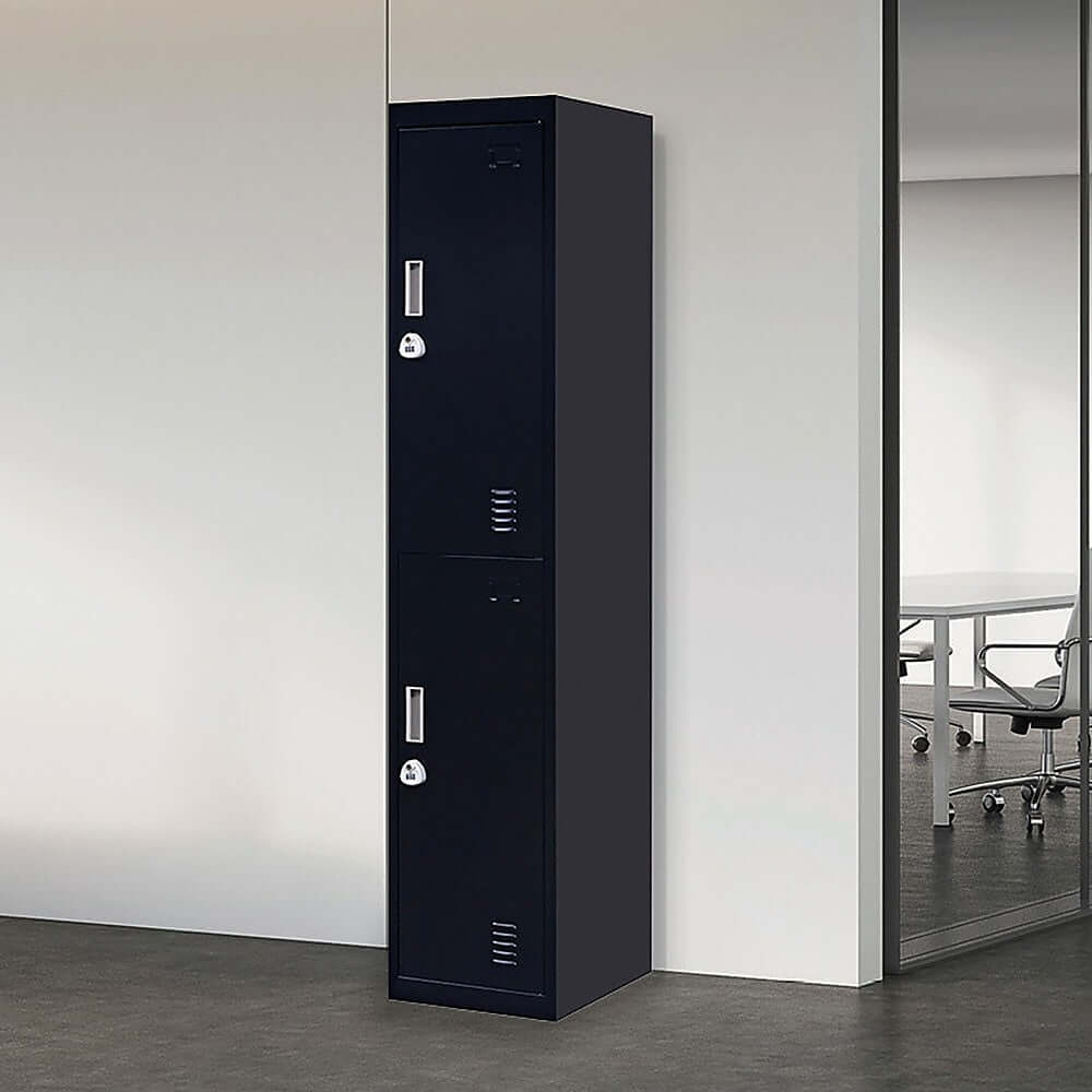 Affordable 2-door vertical locker for secure storage in office, gym, shed, or school.