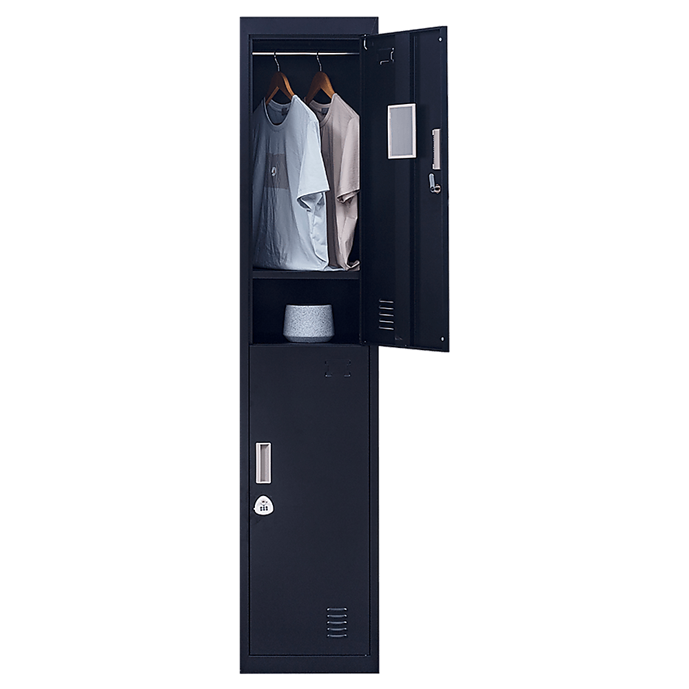 Affordable 2-Door vertical locker for secure storage in office, gym, or home, featuring quality cold-rolled steel construction.