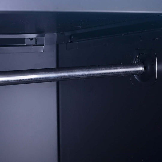 Interior view of a steel 2-door locker showing the sturdy hanging rod, ideal for secure storage.