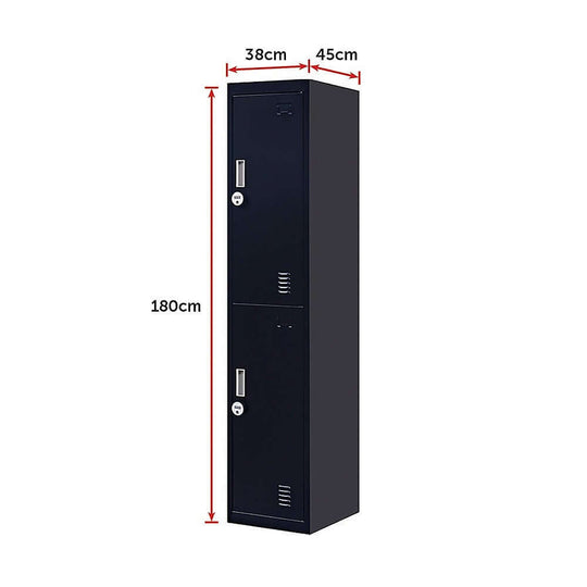 Durable 2-door vertical locker, 180cm tall, ideal for secure storage at office, school, gym, affordable and stylish.