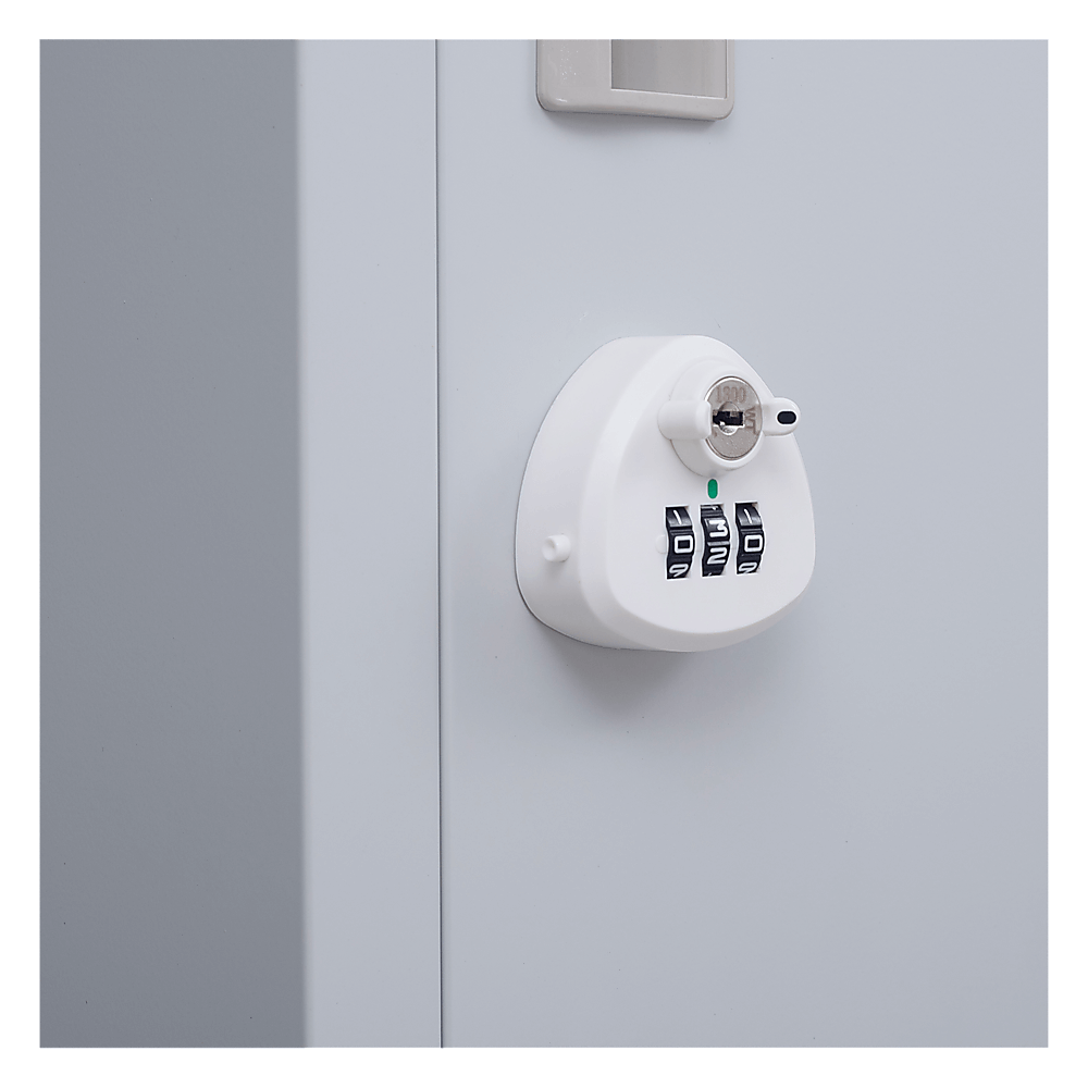 3-digit combination lock on a stylish vertical locker, ensuring affordable and quality storage solutions.