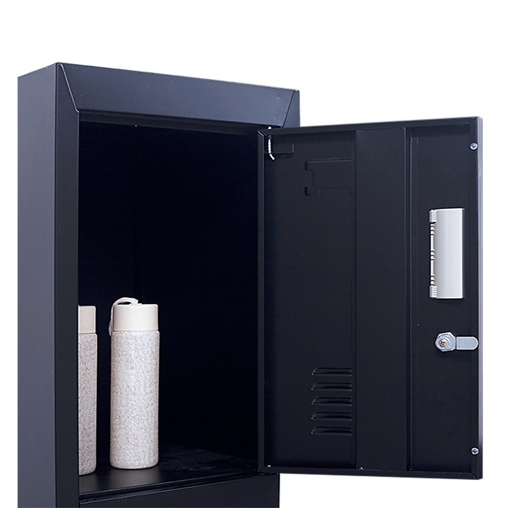 Interior view of a 4-door vertical locker showcasing two storage compartments for personal belongings.