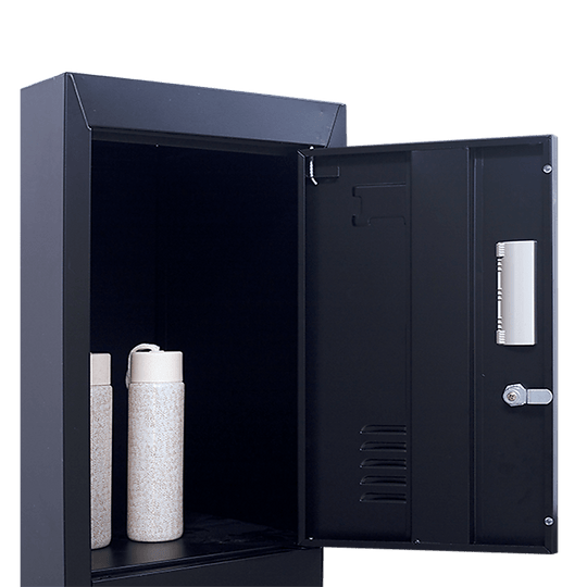 4-Door vertical locker with open door, showcasing storage space for personal items in affordable and quality design.