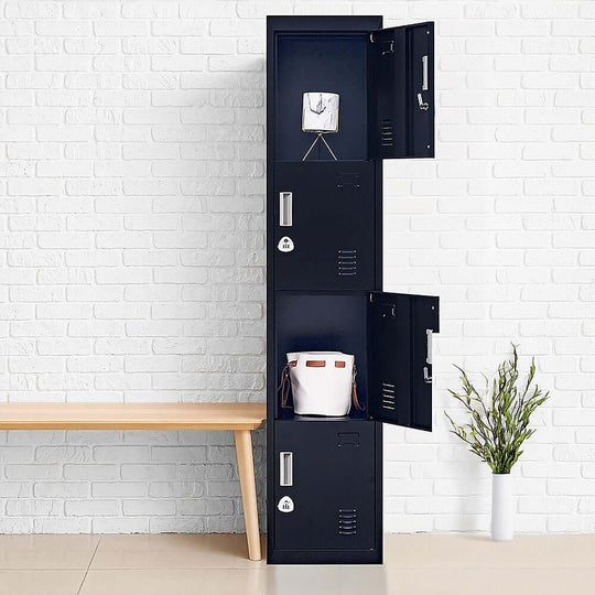 Affordable 4-door vertical locker for office, gym, school storage, featuring combination lock and stylish design.