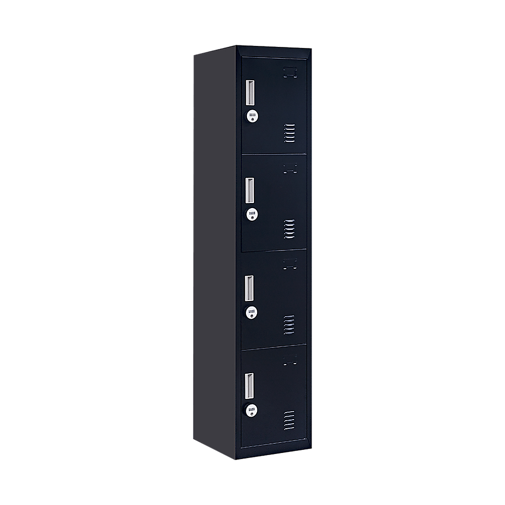 4-door vertical locker for office, gym, or school storage with combination locks, affordable and quality design.