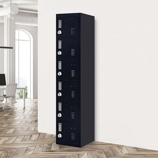 Affordable 6-door locker for office, gym, or home storage with durable steel and stylish design.