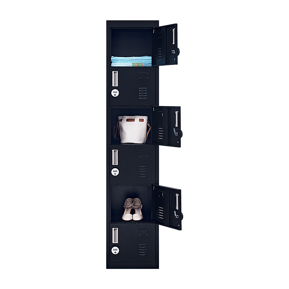 6-door locker for secure storage in office, school, or gym, featuring affordable quality and DIY design.