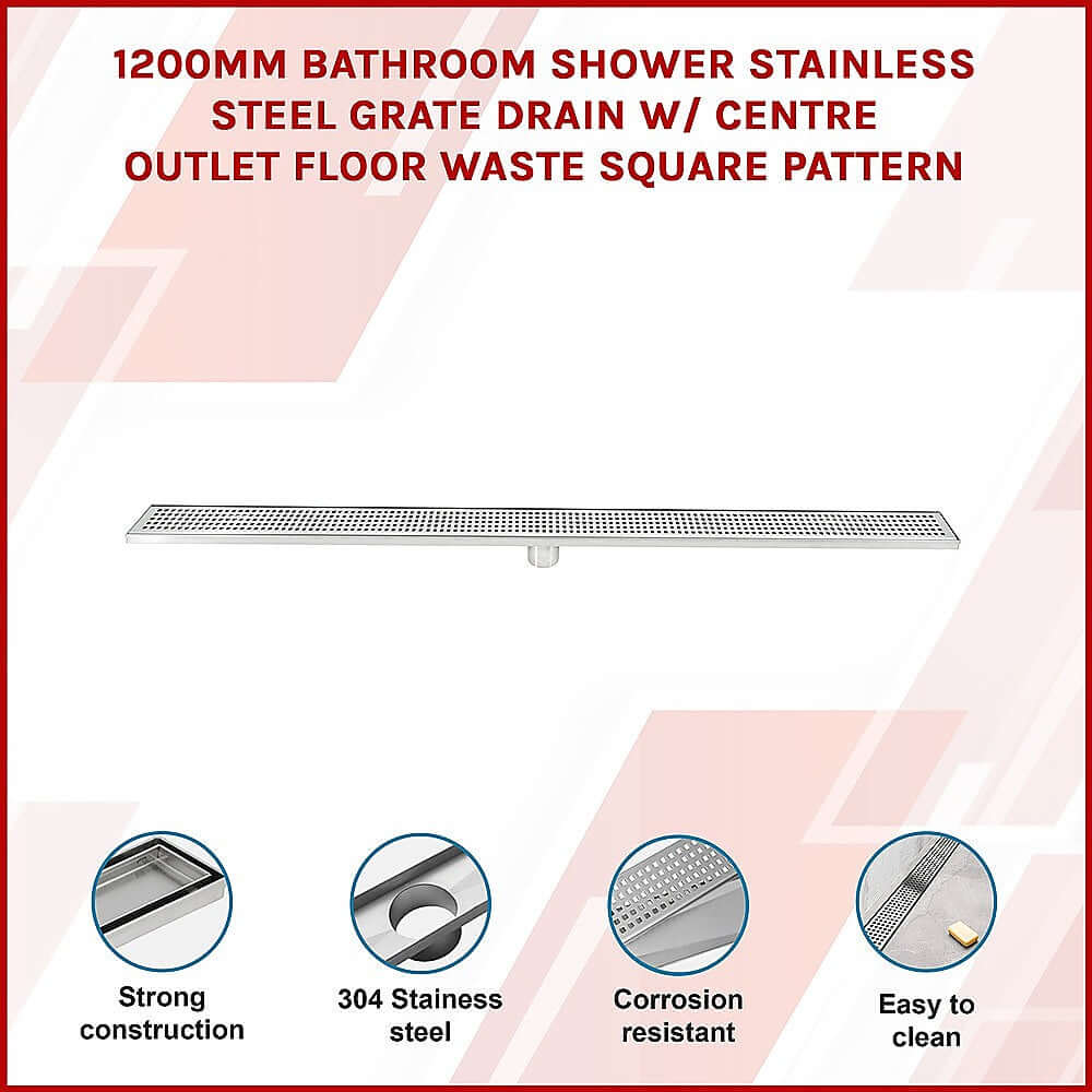 DSZ Product, feed-cond-new, feed-sl-DSZ Freight Payable, new1200Mm Bathroom Shower Stainless Steel Grate Drain W/Centre Outlet Floor Waste Square Pattern - Premium Home & Garden > DIY > Kitchen & Bathroom DIY from Della Francesca ! Shop Online Buy Now at S & D's Value Store Family Business Best Customer ServiceDSZ Product, feed-cond-new, feed-sl-DSZ Freight Payable, new