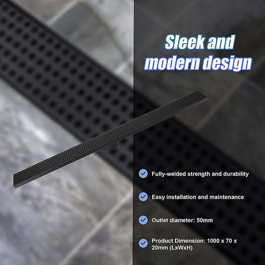 DSZ Product, feed-cond-new, feed-sl-DSZ Freight Payable, new1000Mm Bathroom Shower Black Grate Drain W/Centre Outlet Floor Waste Square Pattern - Premium Home & Garden > DIY > Kitchen & Bathroom DIY from Della Francesca ! Shop Online Buy Now at S & D's Value Store Family Business Best Customer ServiceDSZ Product, feed-cond-new, feed-sl-DSZ Freight Payable, new