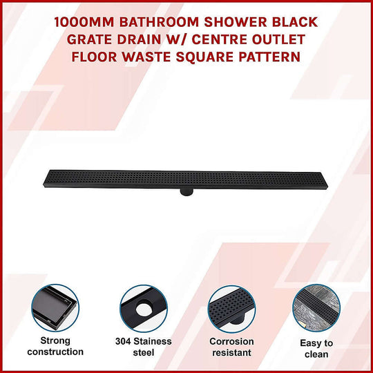 DSZ Product, feed-cond-new, feed-sl-DSZ Freight Payable, new1000Mm Bathroom Shower Black Grate Drain W/Centre Outlet Floor Waste Square Pattern - Premium Home & Garden > DIY > Kitchen & Bathroom DIY from Della Francesca ! Shop Online Buy Now at S & D's Value Store Family Business Best Customer ServiceDSZ Product, feed-cond-new, feed-sl-DSZ Freight Payable, new