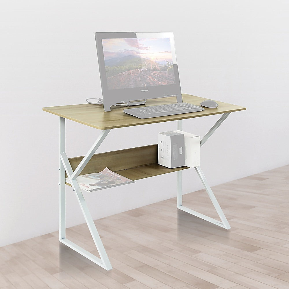 Wood & Metal Computer Desk With Shelf Home Office Furniture