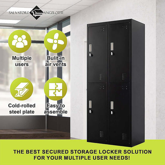 Affordable 4-Door Gym Locker with multiple user access, air vents, and easy assembly, ideal for schools and offices.