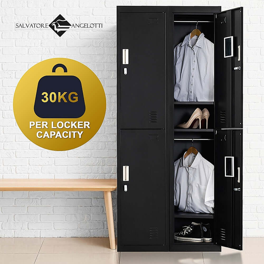 Affordable 4-Door Office Gym Shed Storage Locker with 30kg capacity per locker for clothes and valuables.