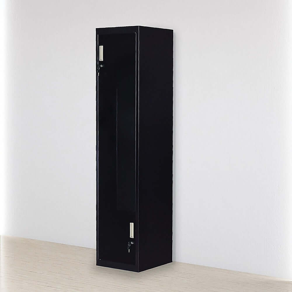 Affordable black two-door L-shaped office gym shed storage lockers for clothes and items, perfect for home or business use.