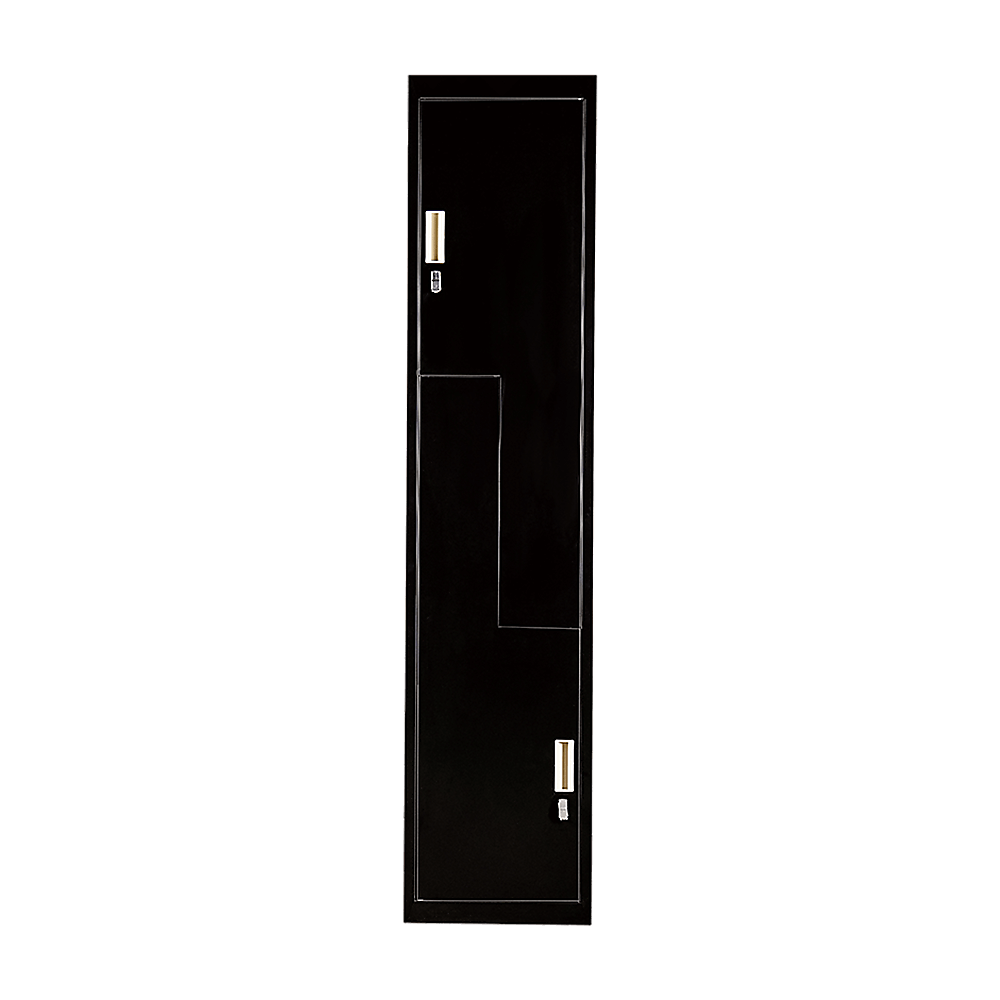 Affordable black two-door L-shaped office gym storage locker for personal or business use, stylish and space-saving.