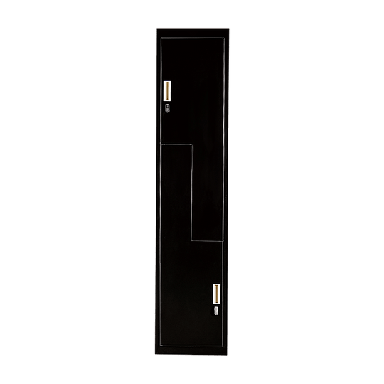 Affordable black two-door L-shaped office gym storage locker for personal or business use, stylish and space-saving.