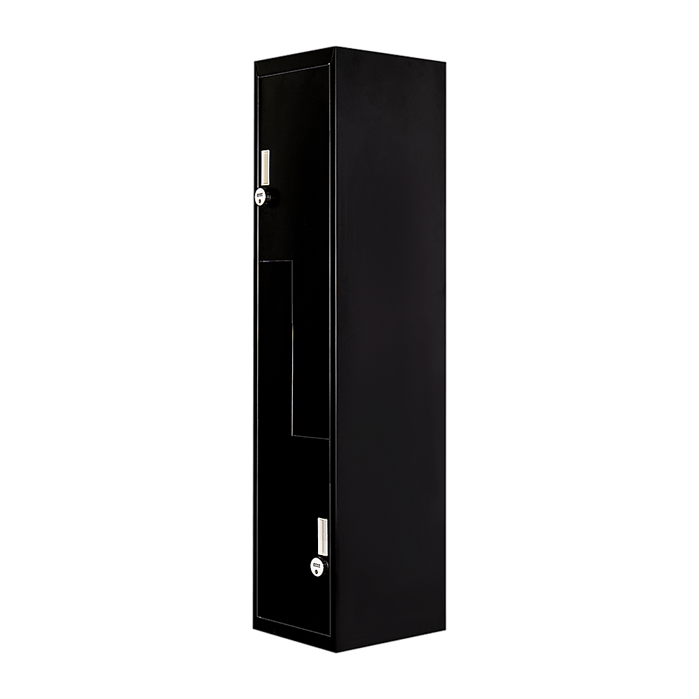 Black two-door L-shaped locker, affordable and stylish storage solution for home, gym, or office use.