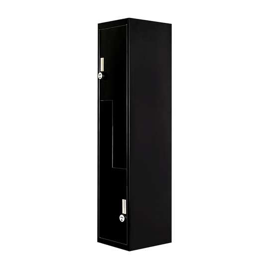 Black two-door L-shaped locker, affordable and stylish storage solution for home, gym, or office use.