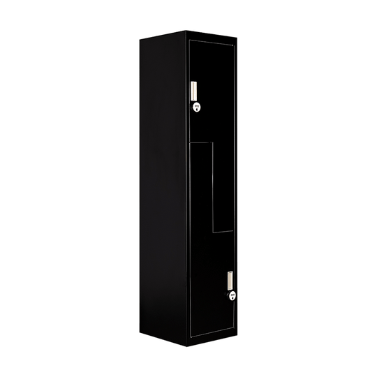 Affordable black two-door vertical locker, ideal for gym or home storage solutions, combining quality with stylish design.